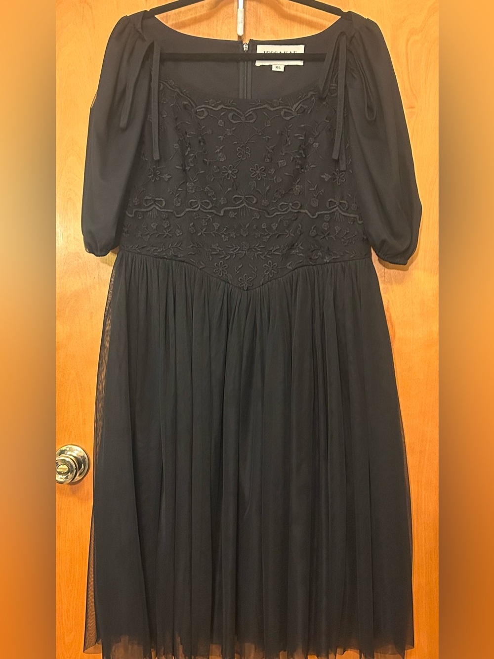 JessaKae Black Embroidered Tulle Midi Dress